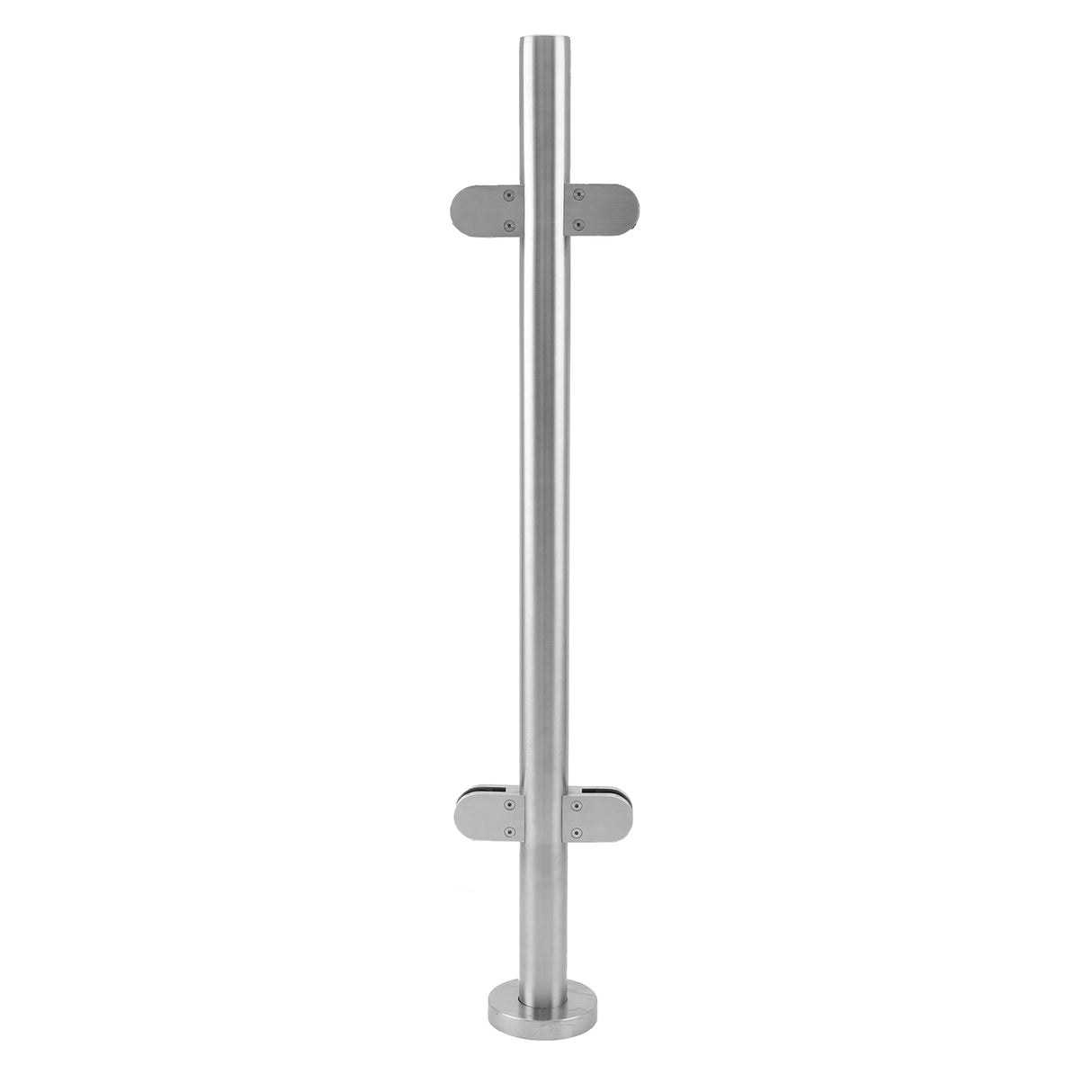 Poteau de garde-corps en acier inoxydable, finition lisse, hauteur de 110 cm, avec supports latéraux robustes et base circulaire