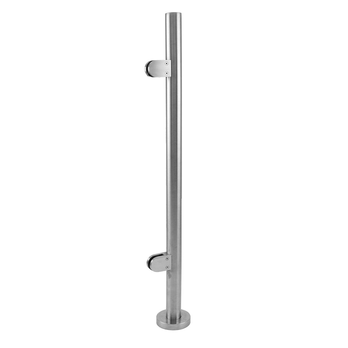 Poteau de garde-corps en acier inoxydable, finition lisse, hauteur de 110 cm, avec supports de fixation en métal brillant