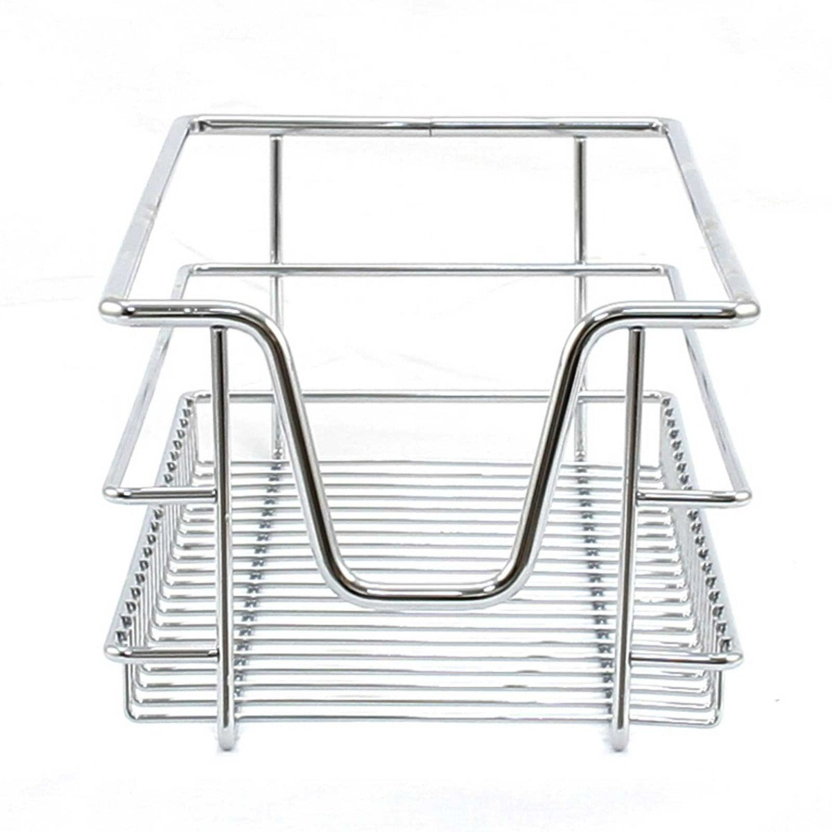 Paniers coulissants en métal chromé, design ouvert, parfaits pour organiser les placards de cuisine, dimensions 30 cm