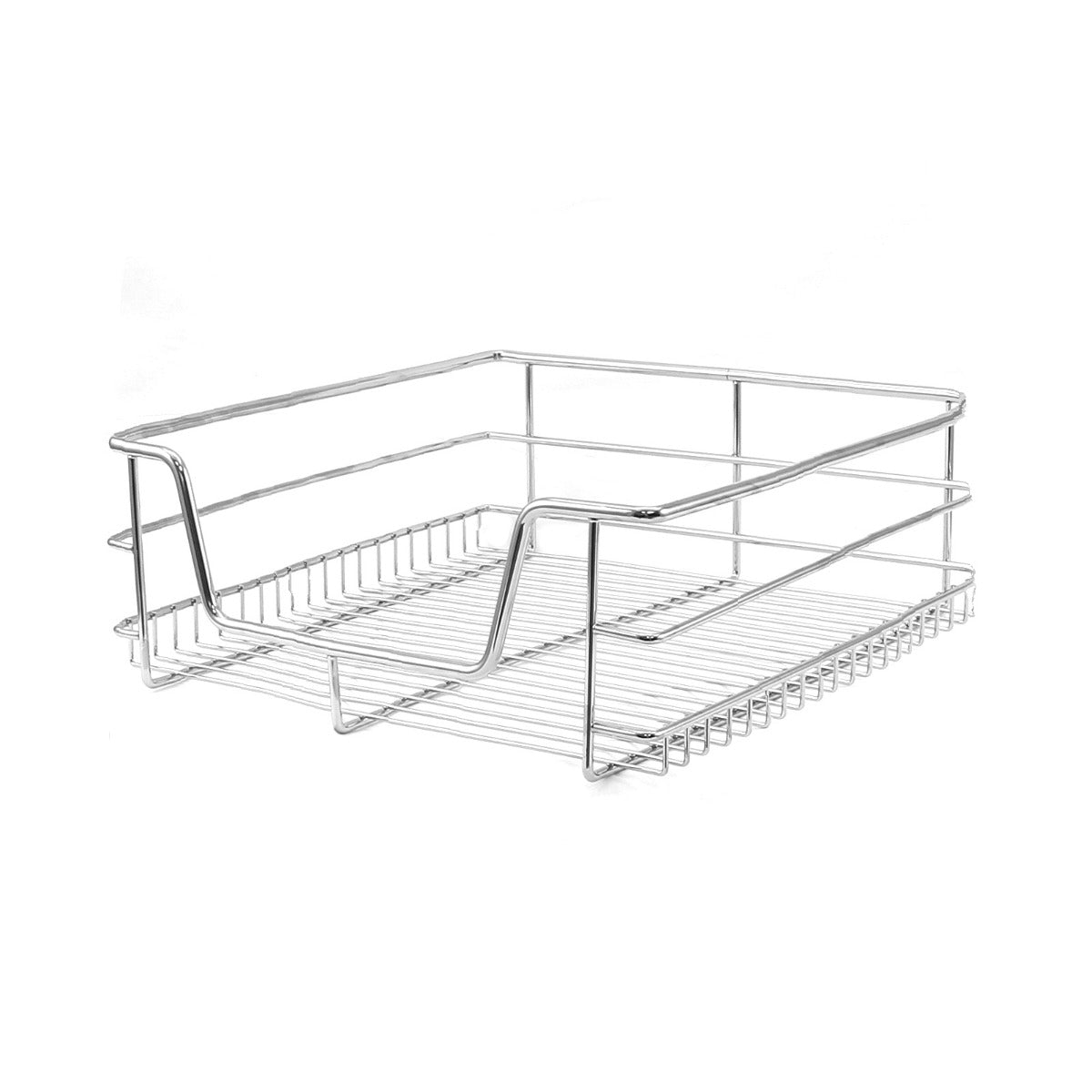 Paniers coulissants en métal chromé, design ouvert, parfaits pour organiser les placards de cuisine, dimensions de 40 cm