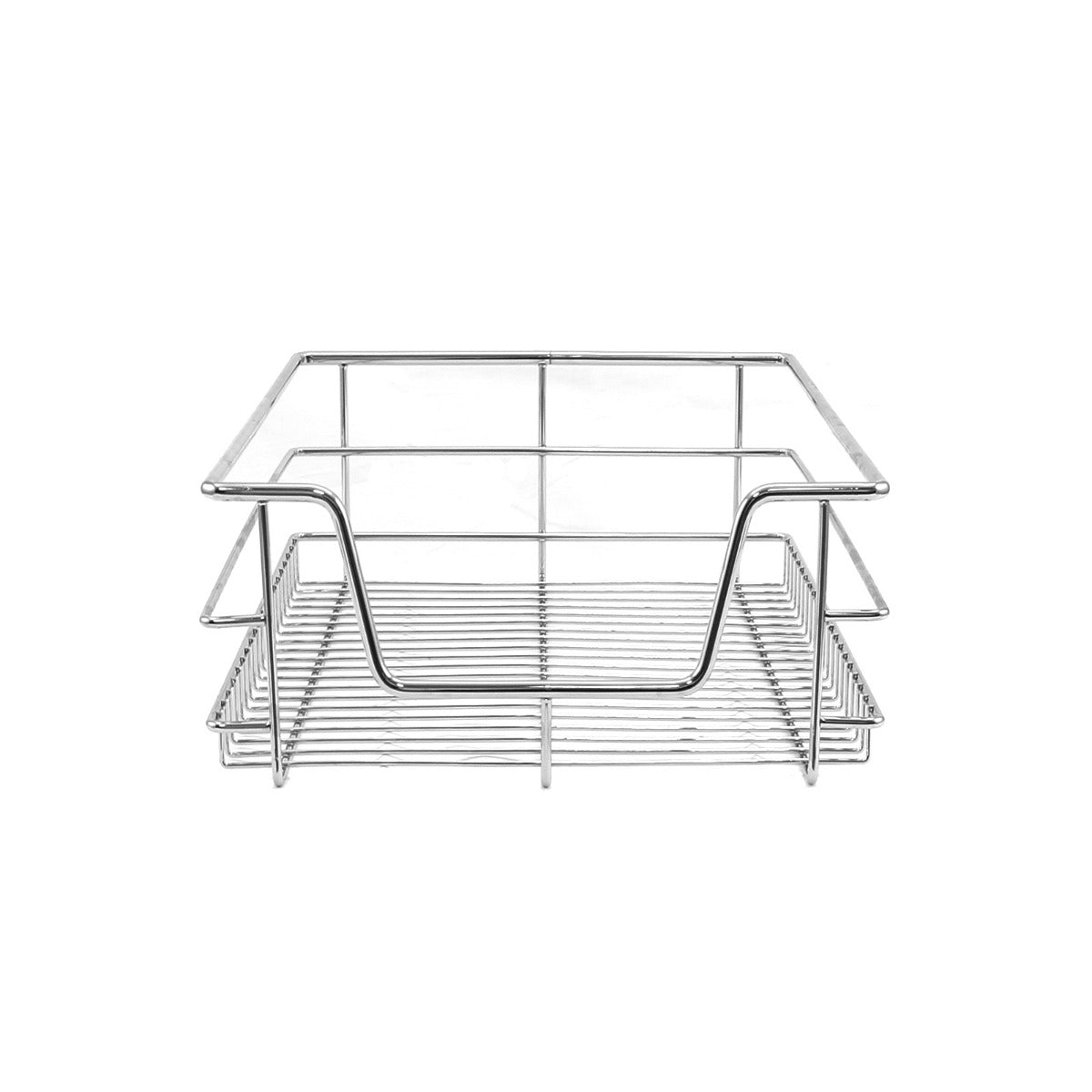 Paniers coulissants en métal chromé, design ouvert, parfaits pour organiser les placards de cuisine, dimensions de 40 cm