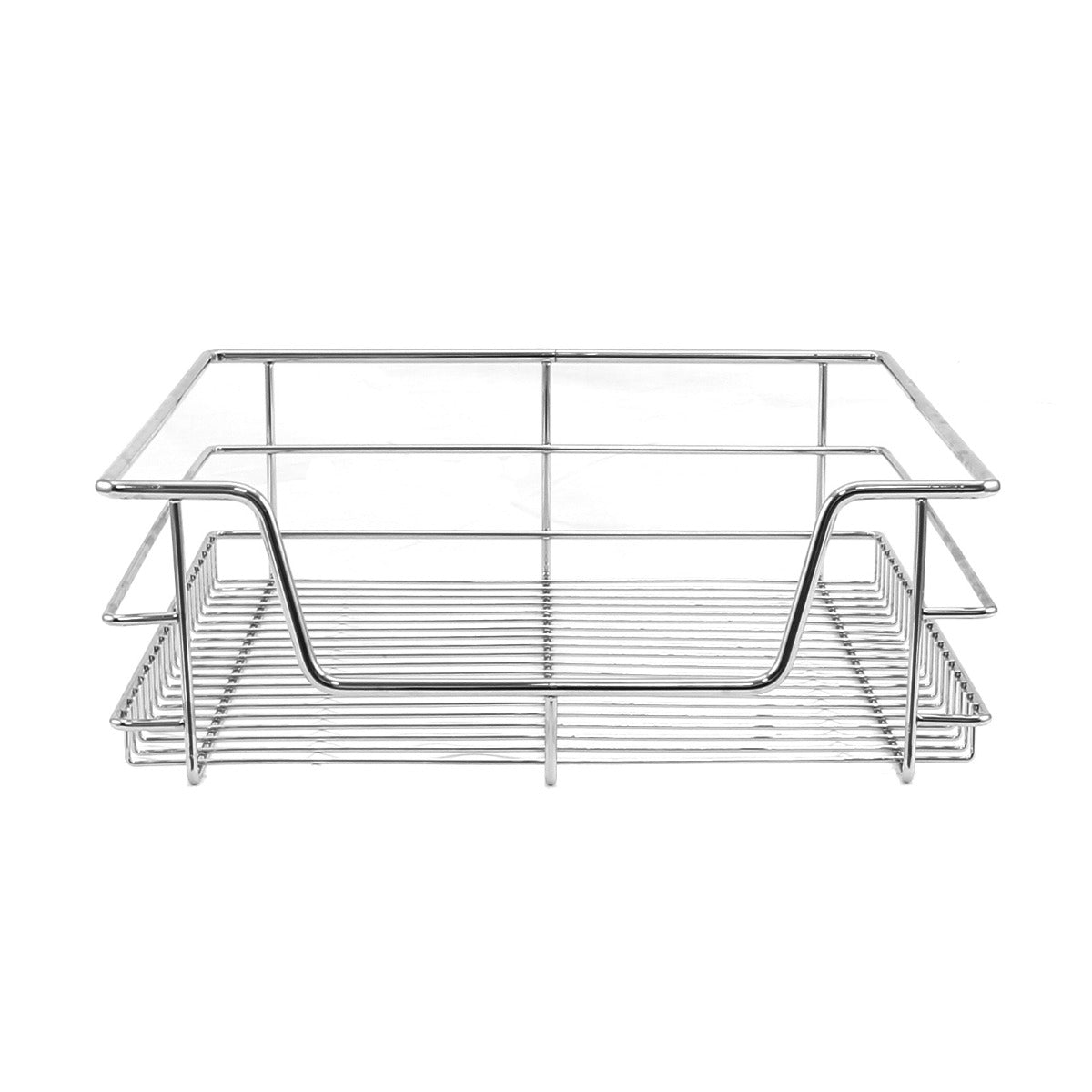 Paniers coulissants en métal chromé, design ouvert, parfaits pour organiser les placards de cuisine, dimensions 50 cm