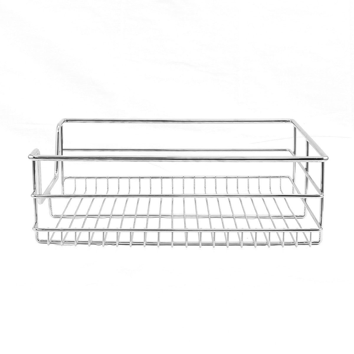 Paniers coulissants en métal chromé, design ouvert, parfaits pour organiser les placards de cuisine, dimensions 50 cm