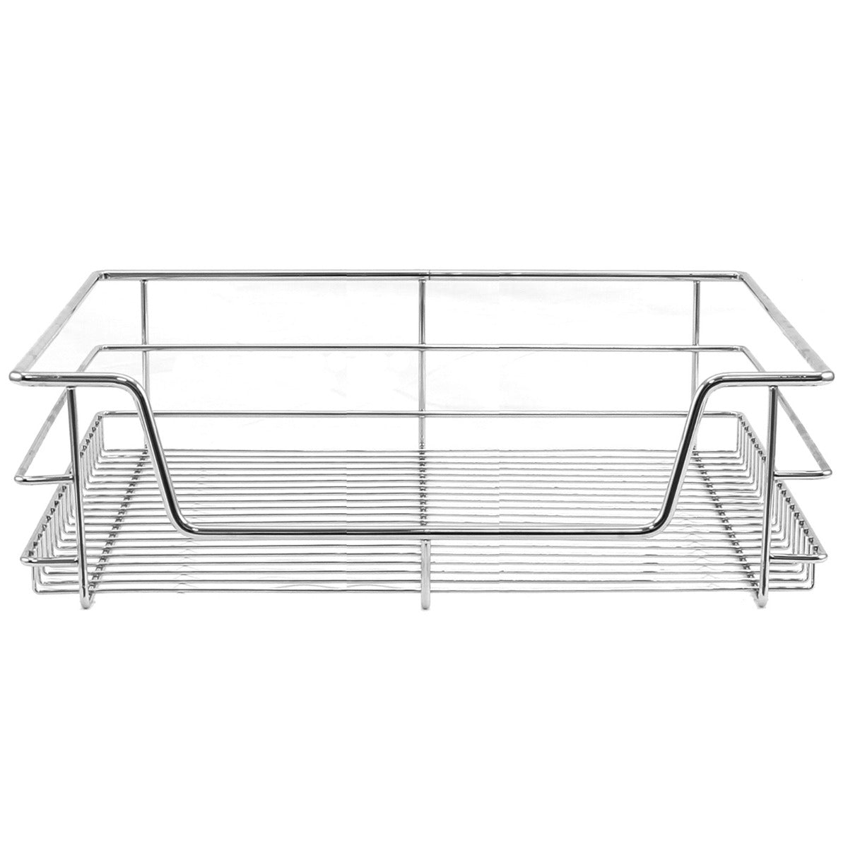 Paniers coulissants en métal chromé, design rectangulaire, parfaits pour organiser les placards de cuisine, dimensions 60 cm