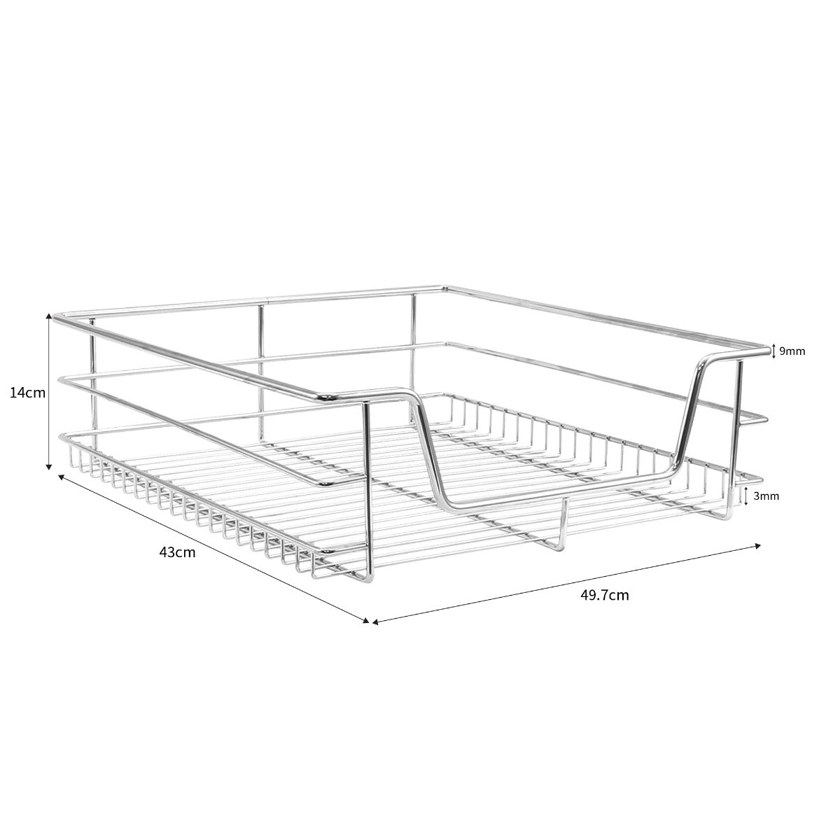 Paniers coulissants en métal chromé, dimensions 60 cm, avec des bords arrondis et une finition lisse pour un rangement pratique en cuisine