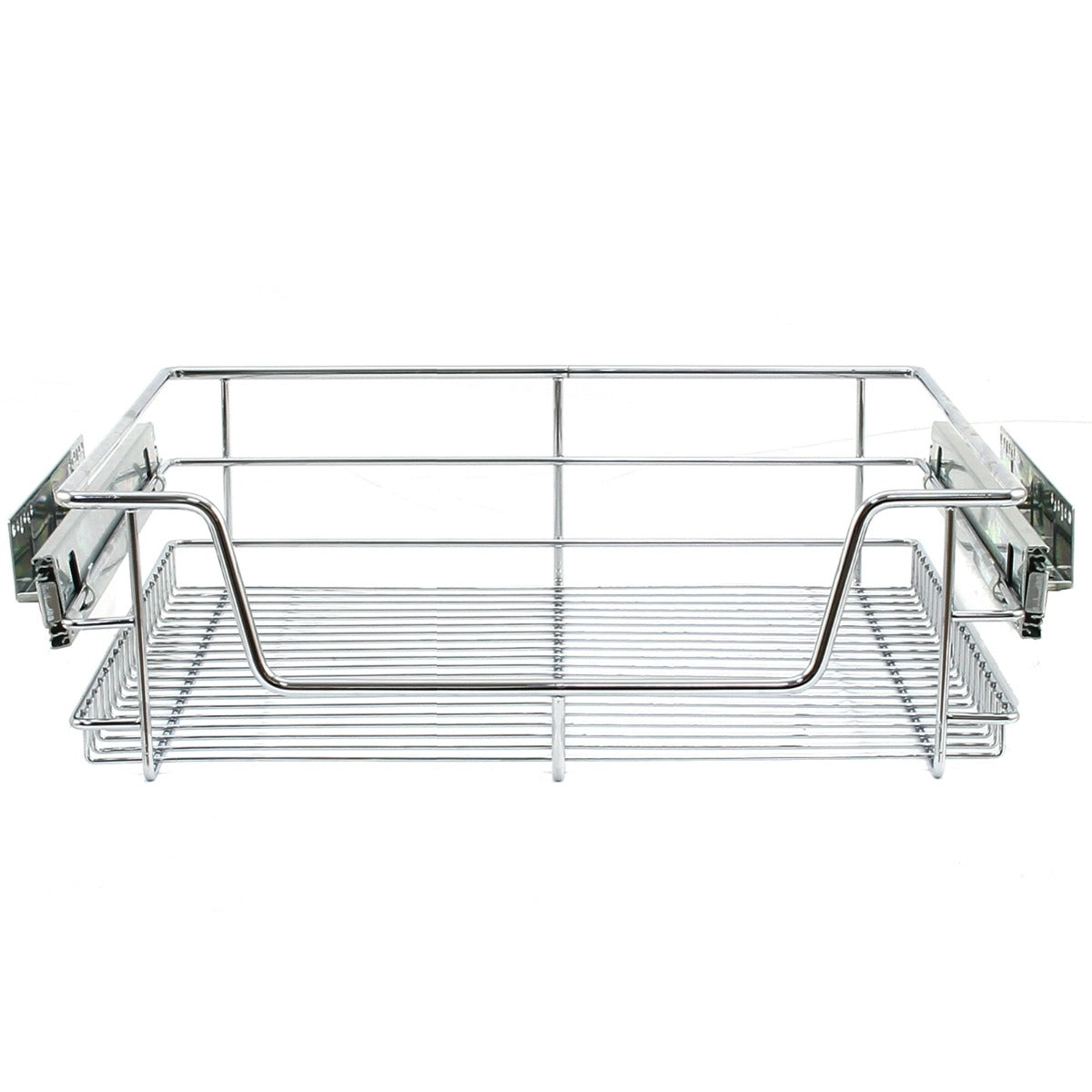 Paniers coulissants en métal chromé, design moderne, parfaits pour organiser les placards de cuisine, dimensions de 60 cm