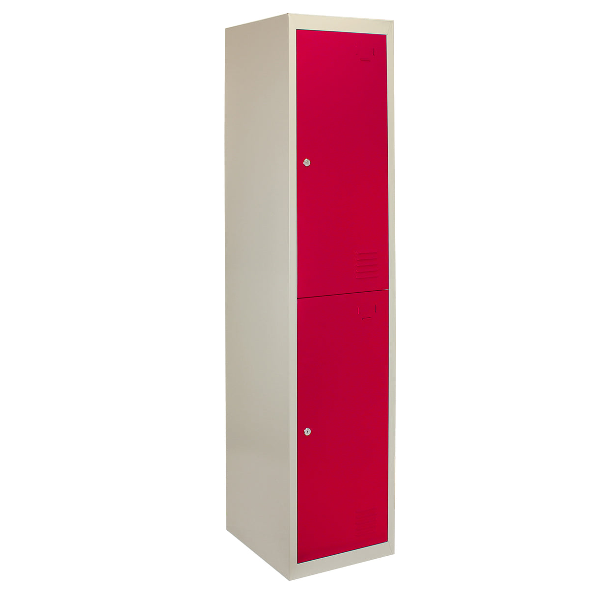 Casier de rangement en acier rouge à deux portes, finition lisse, design moderne et épuré, idéal pour le stockage sécurisé