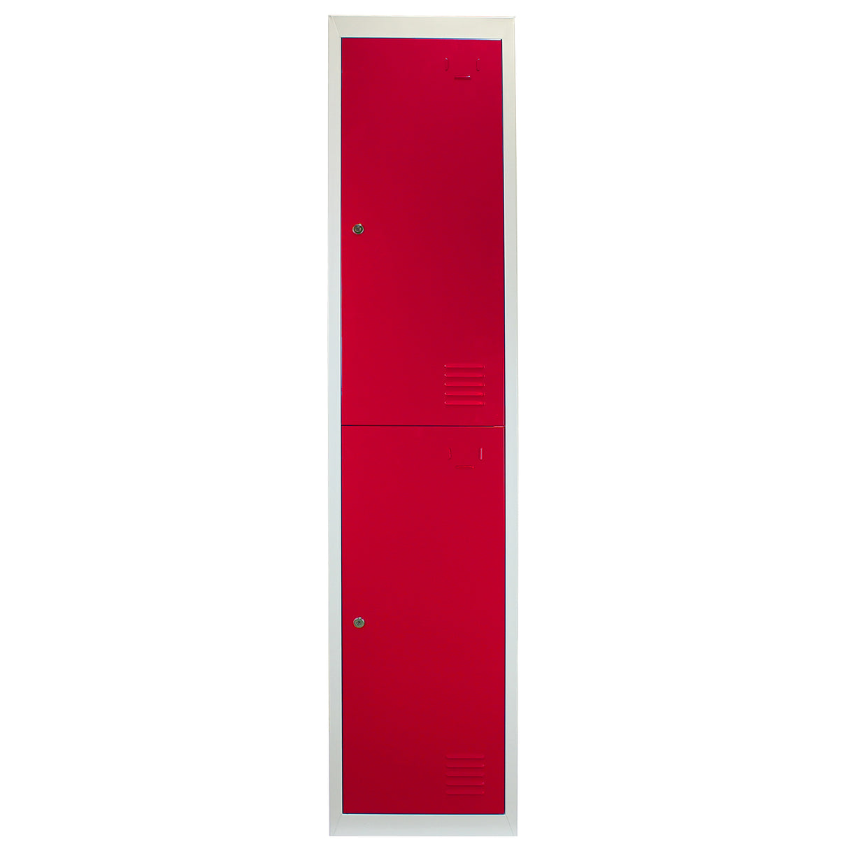 Casier de rangement en acier rouge à deux portes, finition lisse, design moderne, idéal pour le stockage dans divers espaces