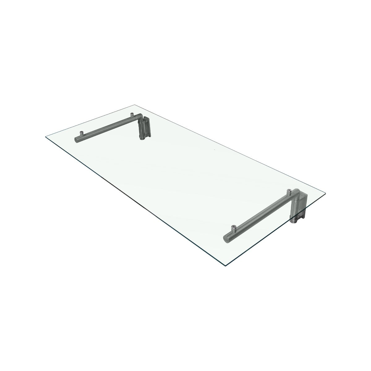 Auvent en verre transparent de 120 cm x 80 cm, avec supports en métal argenté, offrant une finition moderne et élégante