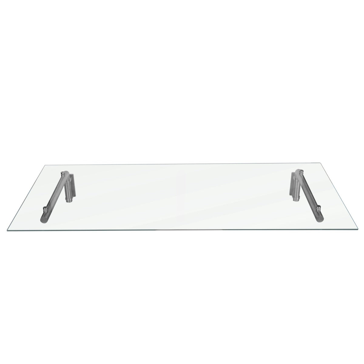 Auvent en verre transparent de 120 cm x 80 cm avec supports en métal argenté, surface lisse et moderne, idéal pour l'extérieur
