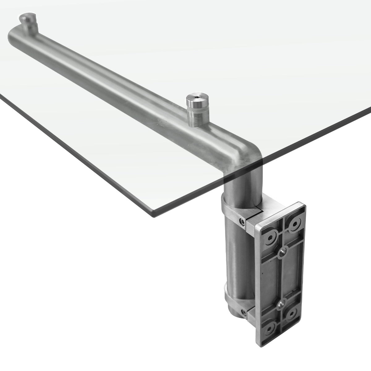 Auvent en verre transparent de 120 cm x 80 cm avec supports en métal argenté, offrant une finition moderne et élégante