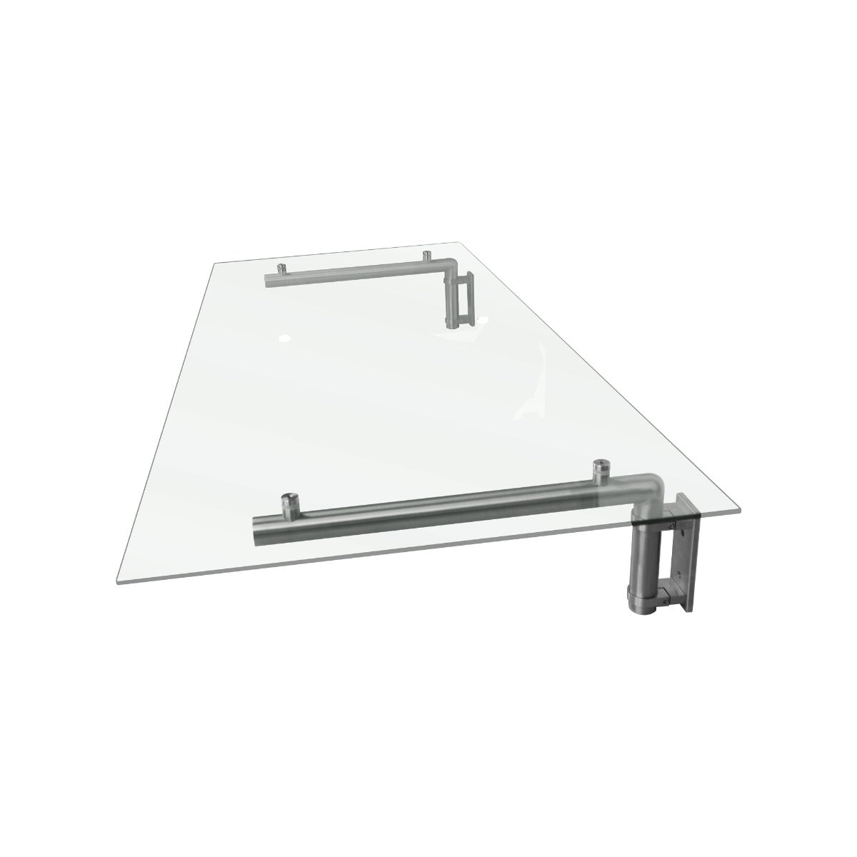 Auvent en verre transparent de 120 cm x 80 cm avec supports en métal argenté, offrant une finition moderne et élégante
