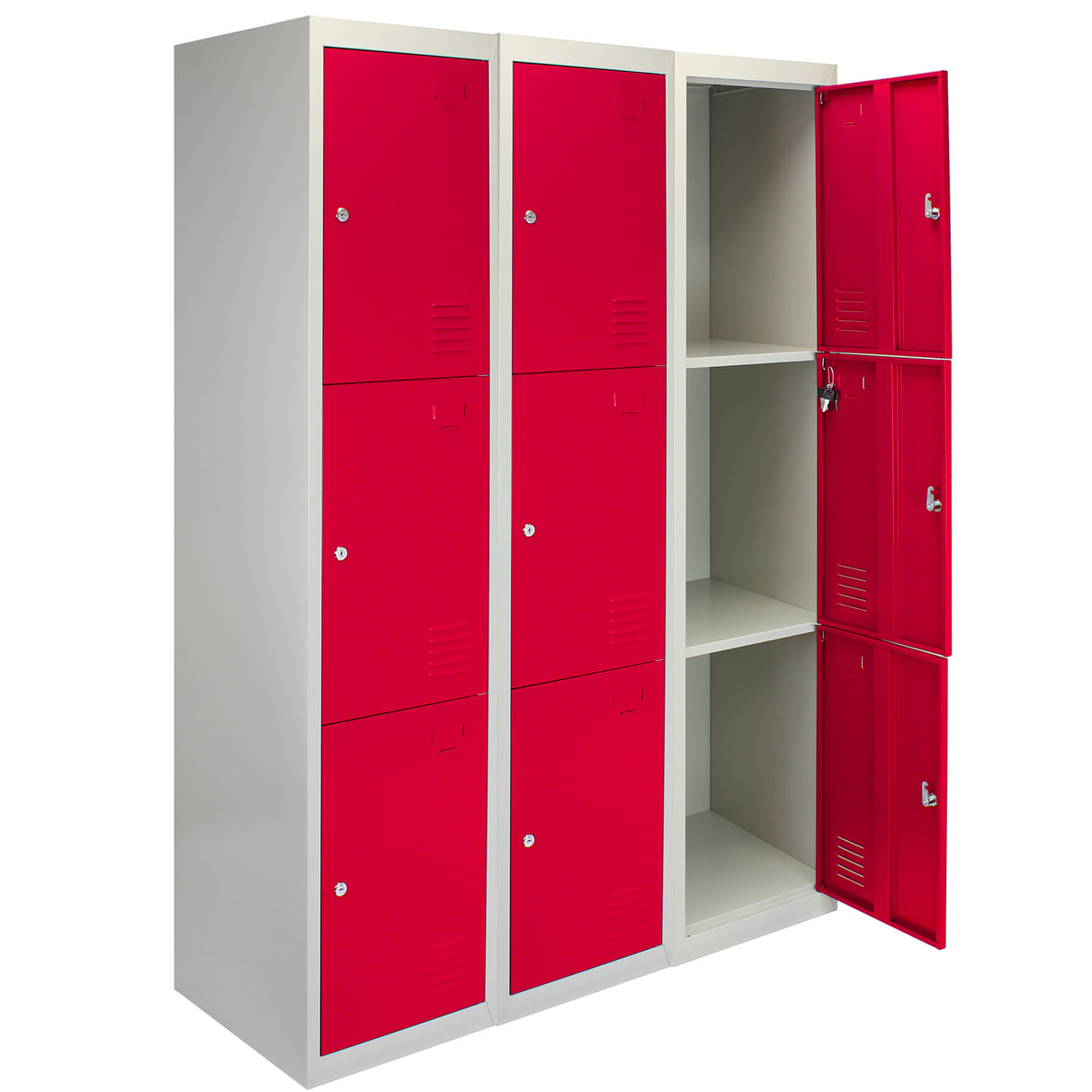Lot de 3 Casiers de Rangement de 3 Portes en Acier Rouge
