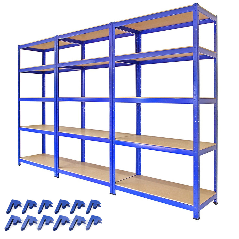 Monster Racking - Lot de 3 Rayonnages T-Rax en Acier Bleu 90cm x 45cm x 180cm & Connecteurs de Baies