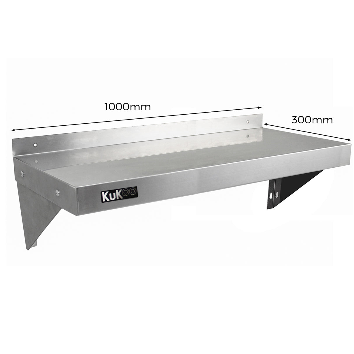 Étagère murale en inox KuKoo, dimensions 100 cm x 30 cm, surface lisse et brillante, idéale pour un rangement moderne et élégant