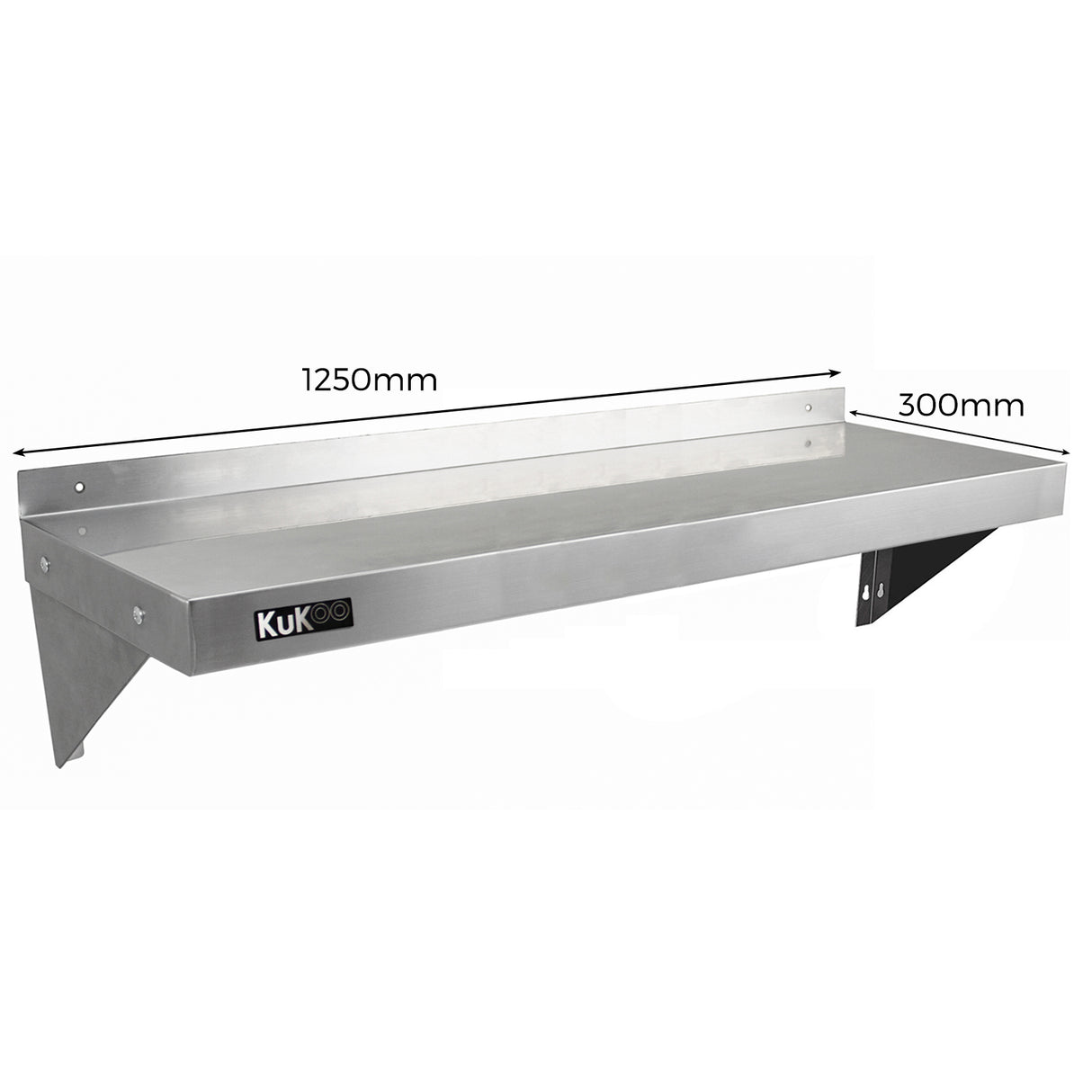 Étagère murale en inox KuKoo de 125 cm x 30 cm, finition lisse et brillante, idéale pour un rangement moderne et élégant