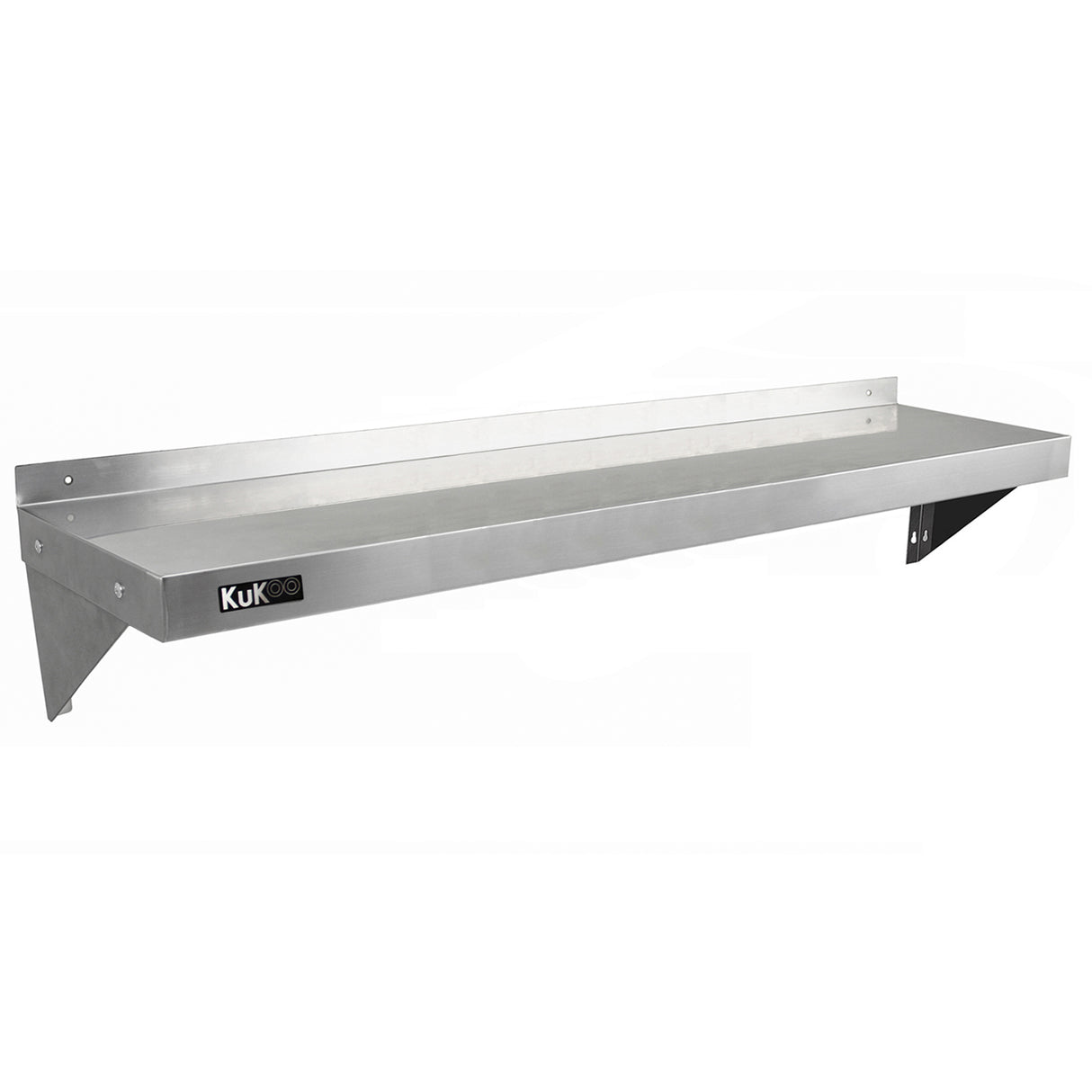 Étagère murale en inox KuKoo de 140 cm x 30 cm, finition brillante, design moderne et épuré, idéale pour le rangement en cuisine ou garage