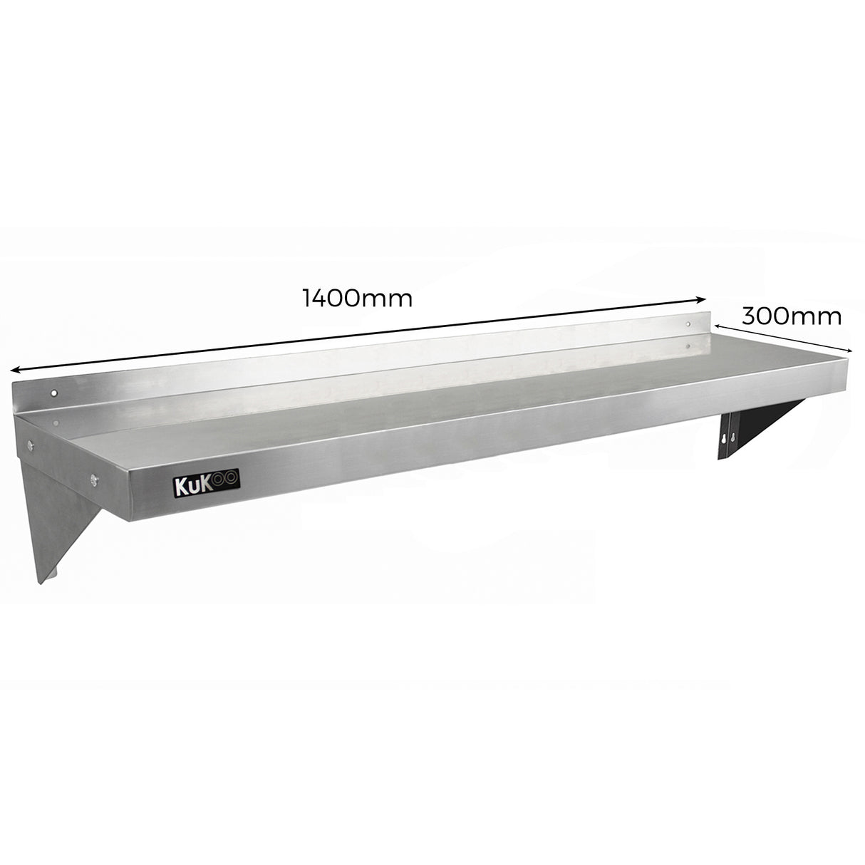 Étagère murale en inox KuKoo de 140 cm x 30 cm, finition brillante, design moderne, idéale pour le rangement et l'organisation