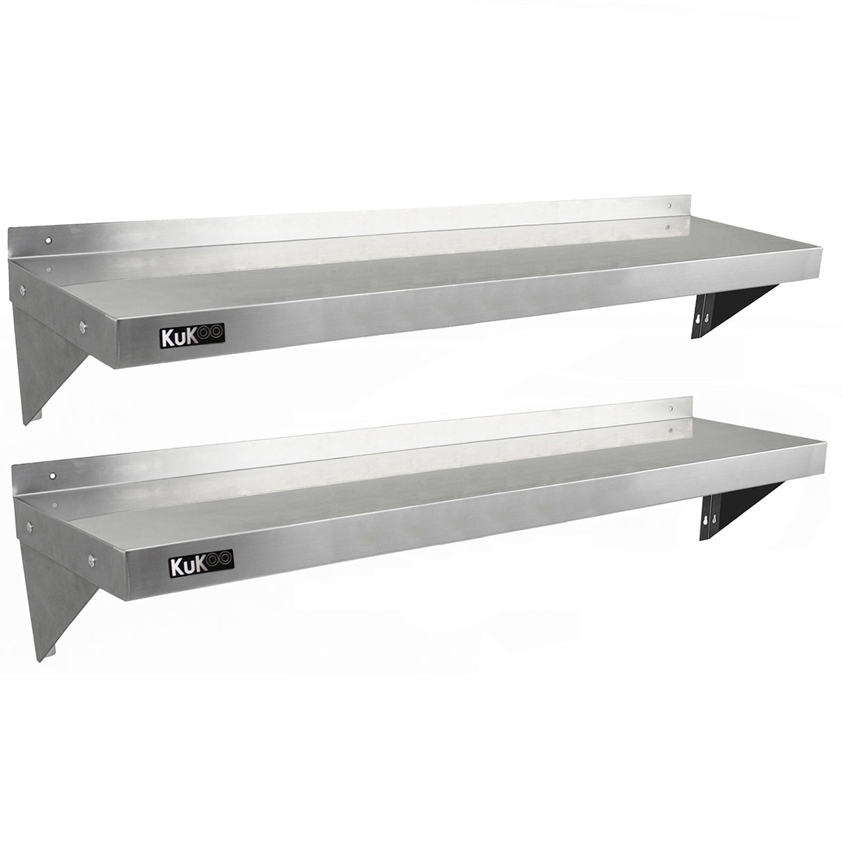 Étagères murales en inox KuKoo, 140 cm x 30 cm, finition lisse et brillante, conçues pour un rangement moderne et élégant