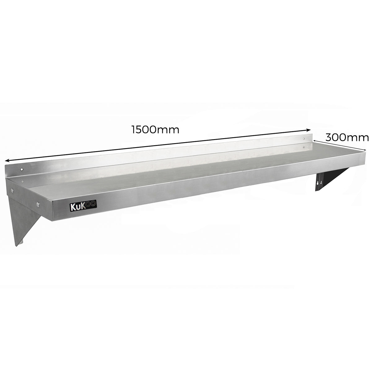 Étagère murale en inox KuKoo, 150 cm de long et 30 cm de large, surface lisse et brillante, idéale pour le rangement et la décoration
