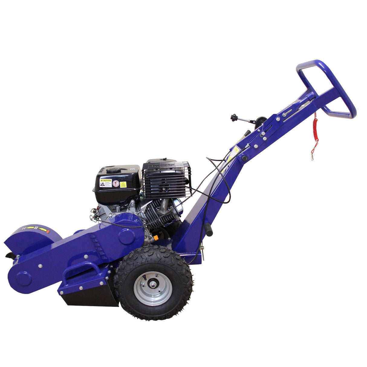Fendeur de bûches compact en bleu avec moteur puissant, roues robustes et poignée ergonomique pour un usage facile en extérieur