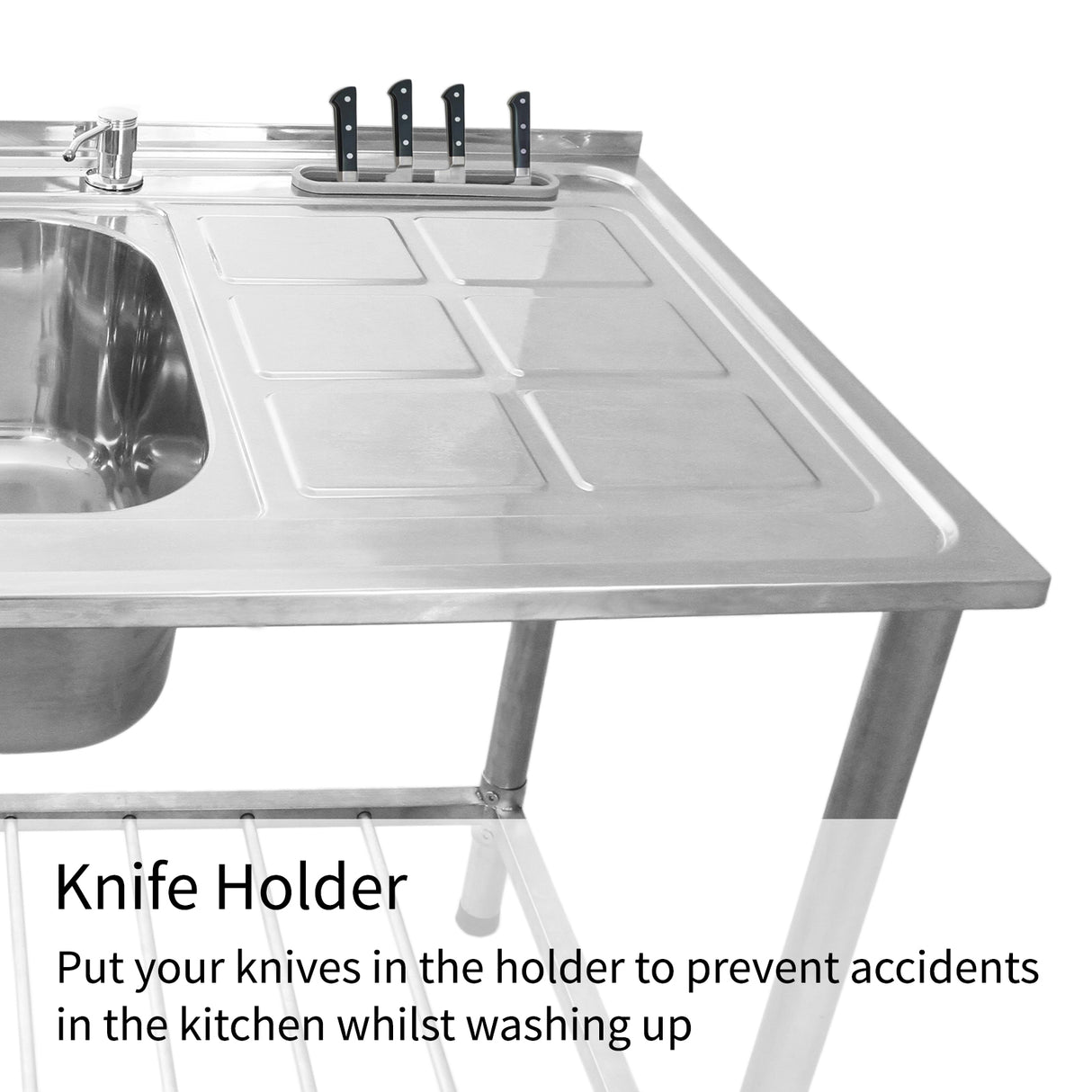 KuKoo Évier Commercial en Inox sur Pied à 2 Cuves – Égouttoir à Droite