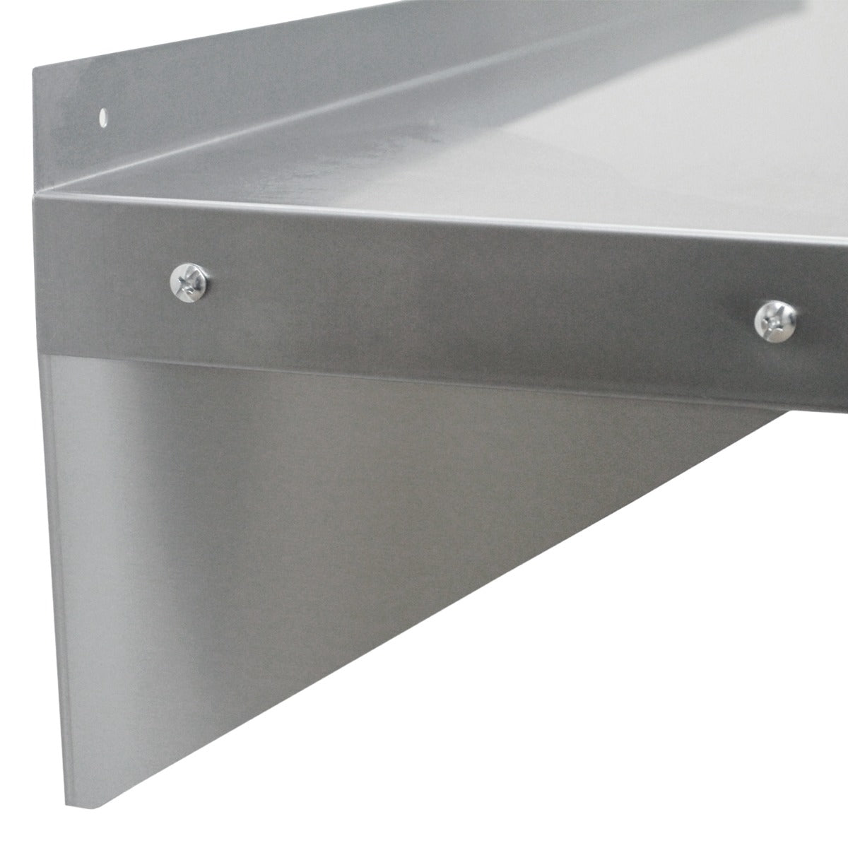 Plan de travail en inox de 150 cm avec finition lisse, angle droit et vis en acier, idéal pour cuisines professionnelles et espaces de travail