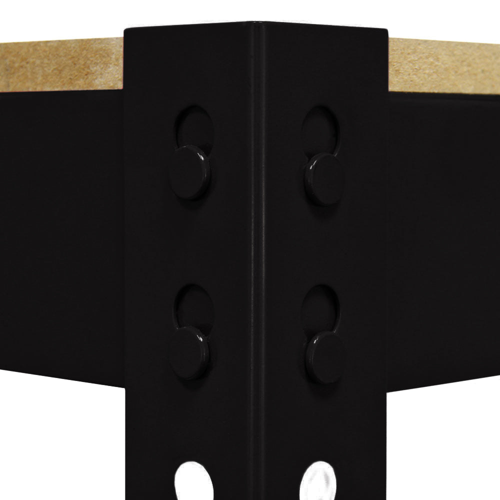 Établi de travail Q-Rax en acier noir avec coins arrondis, surface en bois clair, et finition lisse pour une utilisation durable et esthétique
