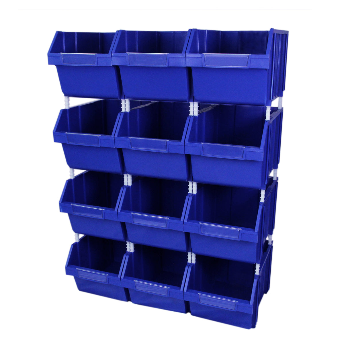 Bacs de rangement en plastique bleu, empilables, avec plusieurs compartiments pour organiser efficacement les prélèvements de stock