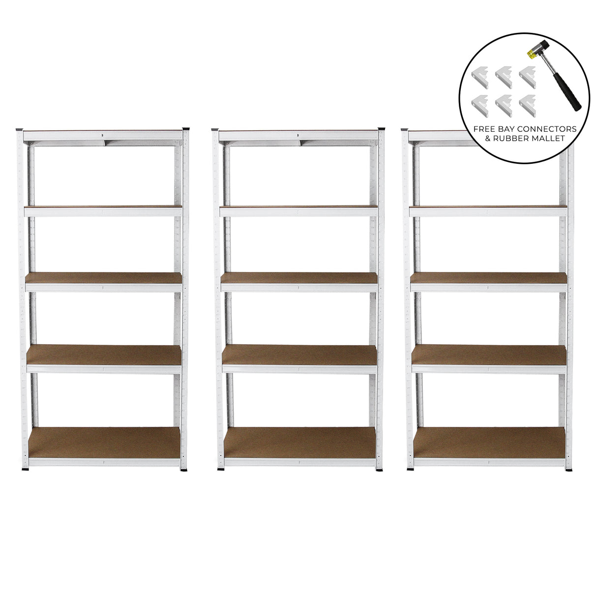 Rayonnages en acier blanc, 3 unités de 90cm x 40cm x 180cm, avec étagères en bois, surface lisse et design moderne, idéal pour le rangement