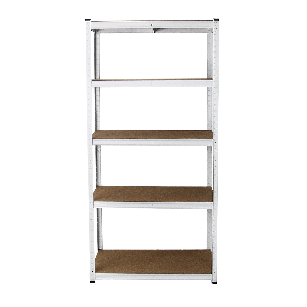 Rayonnage E-Rax en acier blanc avec cinq étagères en bois, dimensions 90cm x 40cm x 180cm, design robuste et moderne