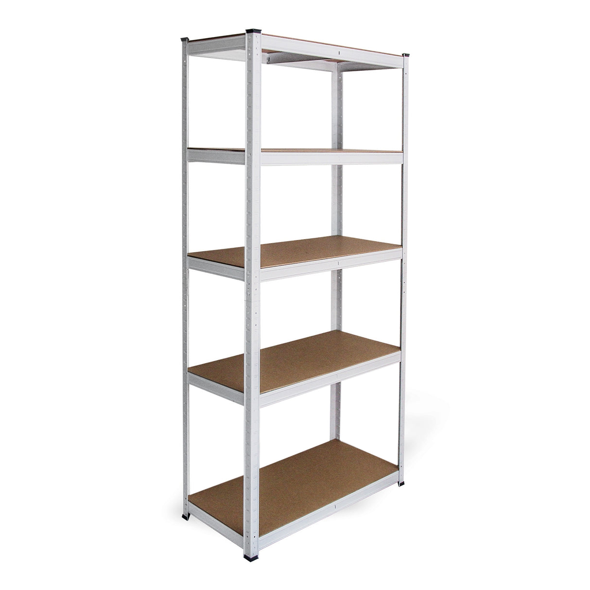 Rayonnage E-Rax en acier blanc, dimensions 90cm x 40cm x 180cm, avec quatre étagères en bois, design moderne et robuste
