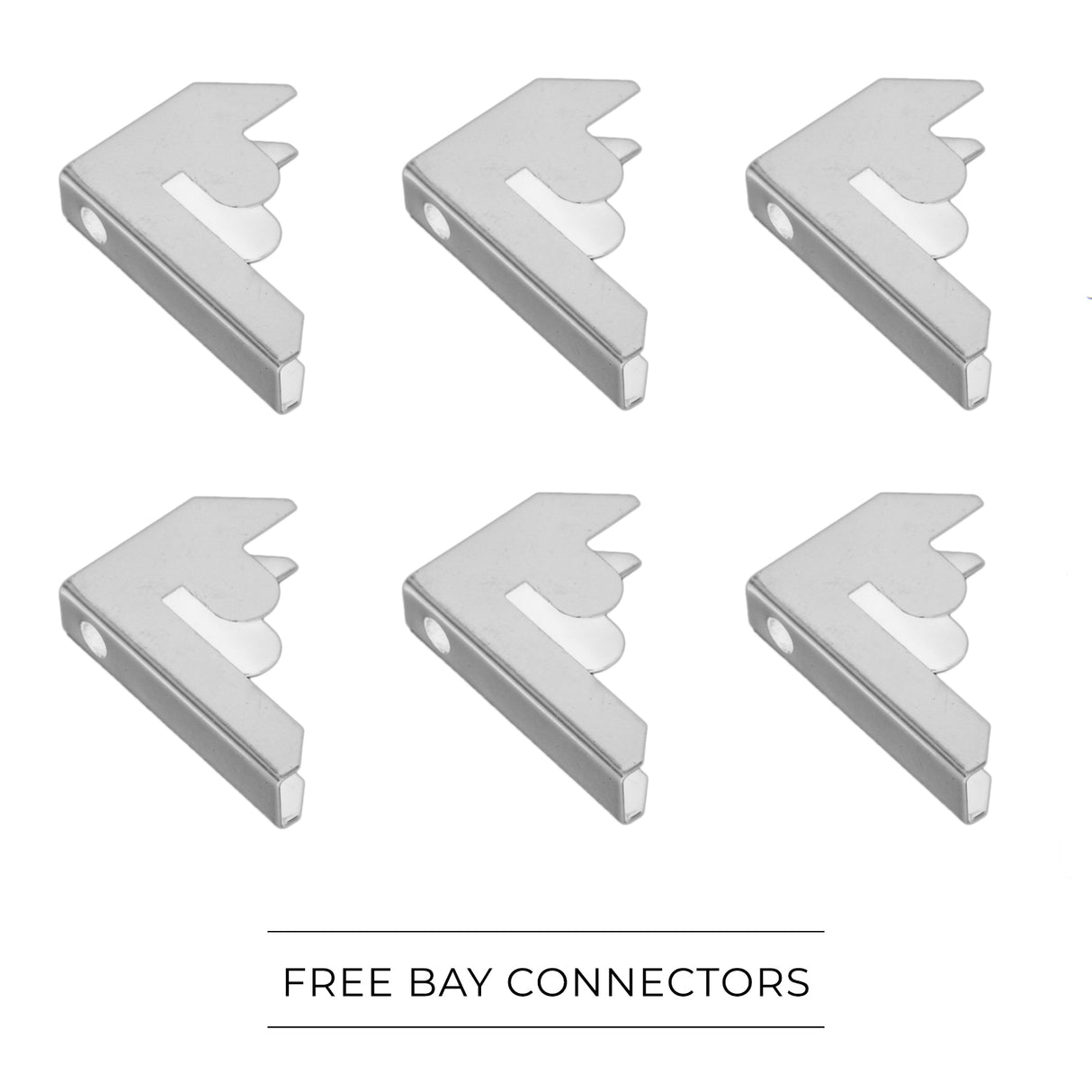 Connecteurs de baie gratuits en acier inoxydable, finition argentée, en forme de L, six pièces pour rayonnages E-Rax