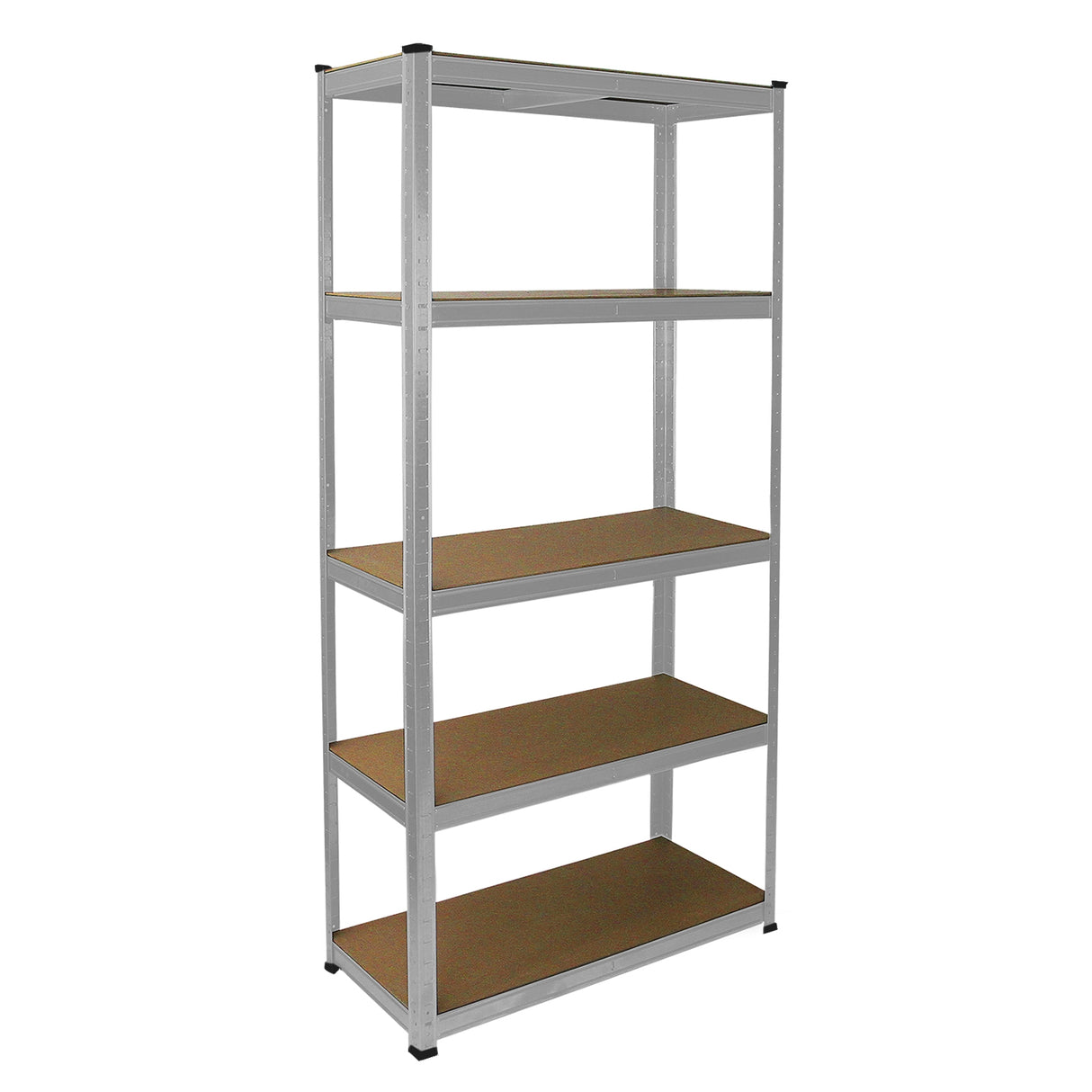 Rayonnage E-Rax en acier galvanisé, 90cm x 40cm x 180cm, avec cinq étagères en bois, finition lisse et robuste, couleur argentée
