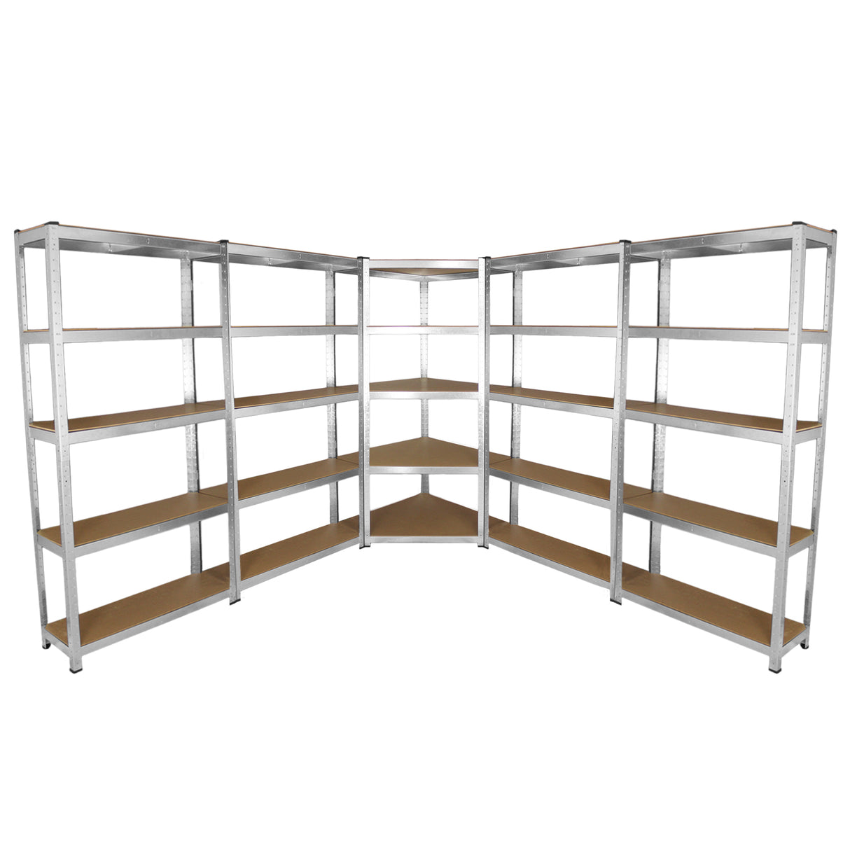 Rayonnages Galwix en acier galvanisé, 90 cm, avec étagères en bois, finition robuste, configuration en angle pour un rangement optimal