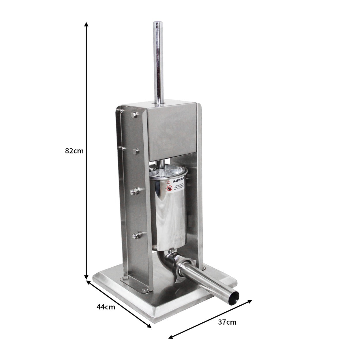 Poussoir à saucisses manuel KuKoo de 7L en acier inoxydable, avec un design robuste, dimensions de 82 cm de hauteur et 37 cm de largeur