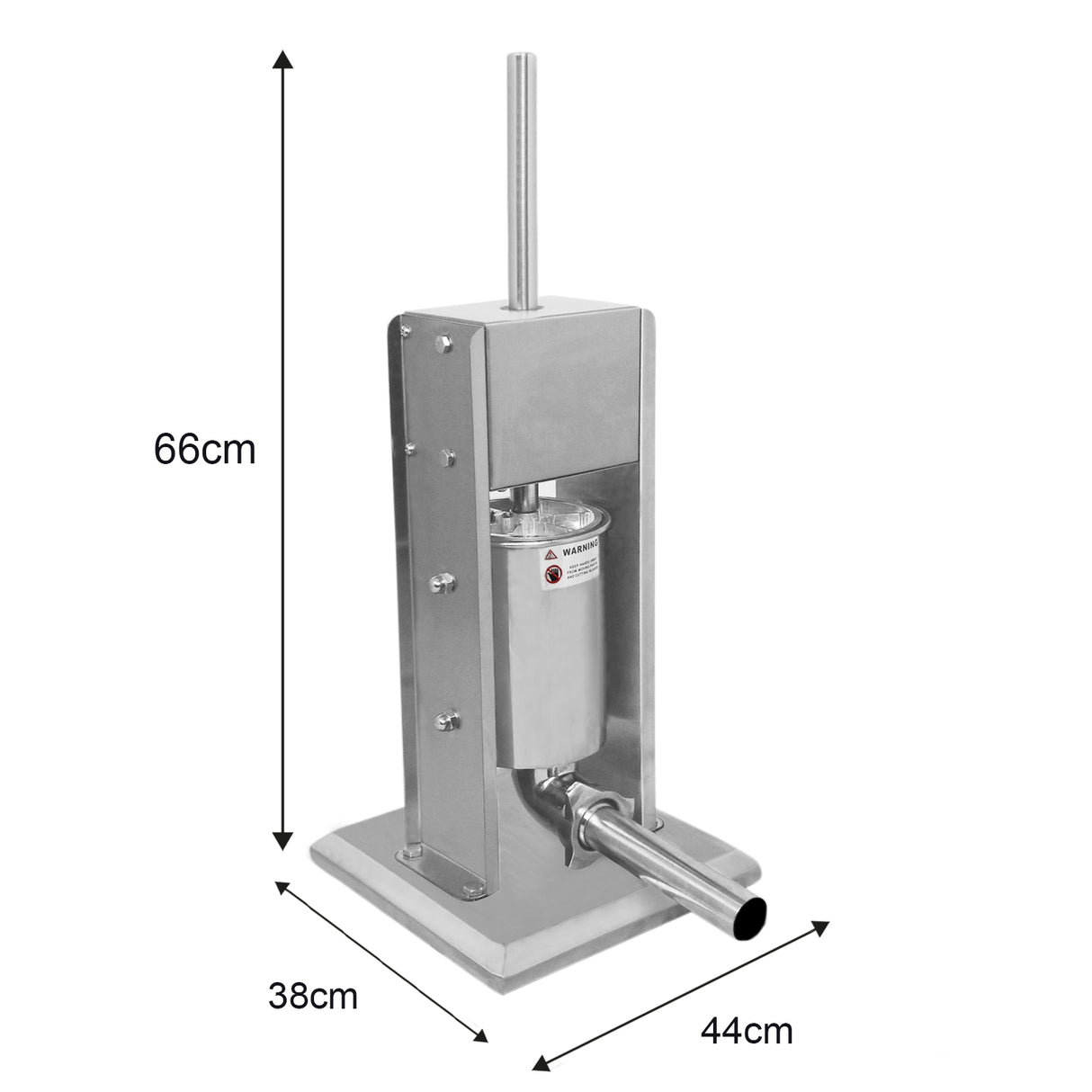 Poussoir à saucisses manuel en acier inoxydable, finition brillante, dimensions 66 cm de hauteur, 44 cm de largeur, 38 cm de profondeur