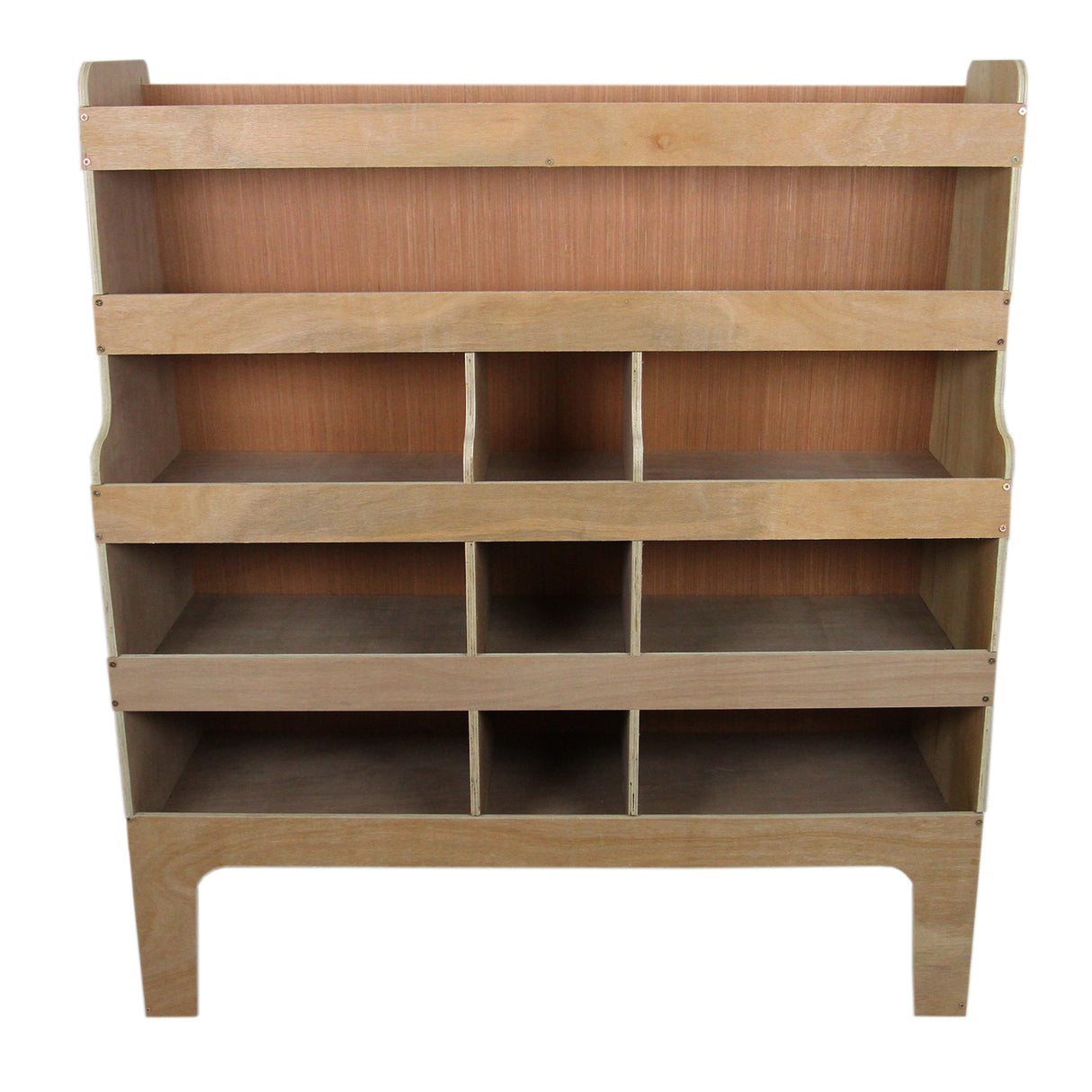 Étagère en contreplaqué avec trois niveaux et plusieurs compartiments, finition bois naturel, conçue pour Ford Transit Custom SWB et LWB