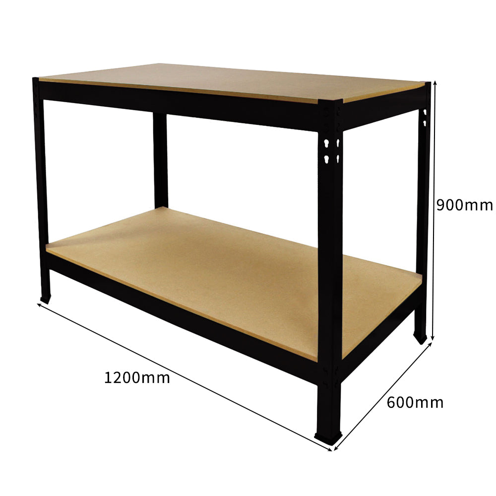 Rayonnage en acier noir avec étagères en bois, dimensions 1200mm x 600mm, design robuste et moderne, idéal pour le rangement