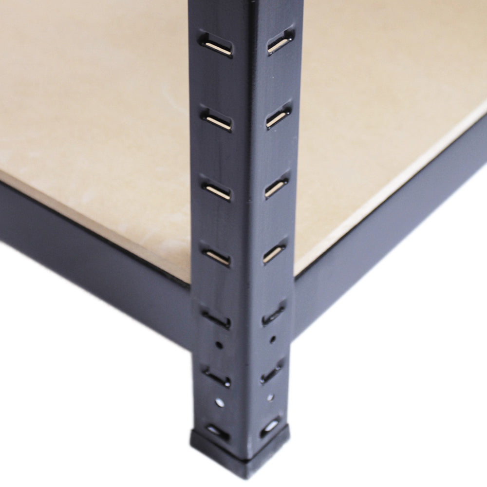 Rayonnage T-Rax en acier noir avec étagères en bois, structure robuste et finition lisse, idéale pour le rangement et l'organisation