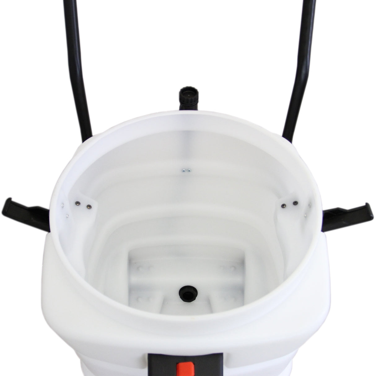 Aspirateur industriel MAXBLAST de 90 L, réservoir blanc en plastique, intérieur lisse, conçu pour le nettoyage sec et humide, avec poignées robustes