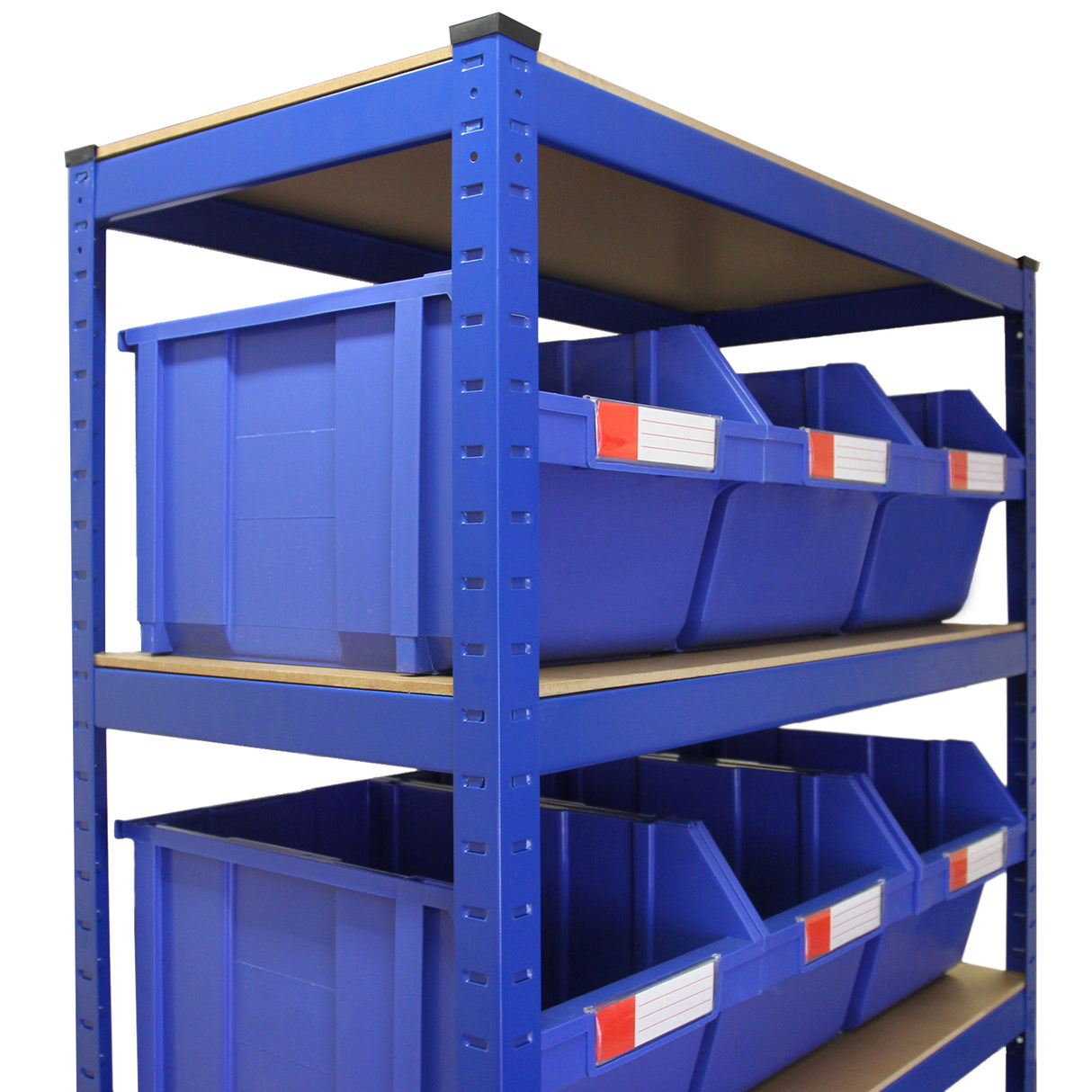 Monster Racking - Lot de 1 Rayonnage T-Rax en Acier Bleu & 12 x Boîtes de Rangement à Selection Rapide