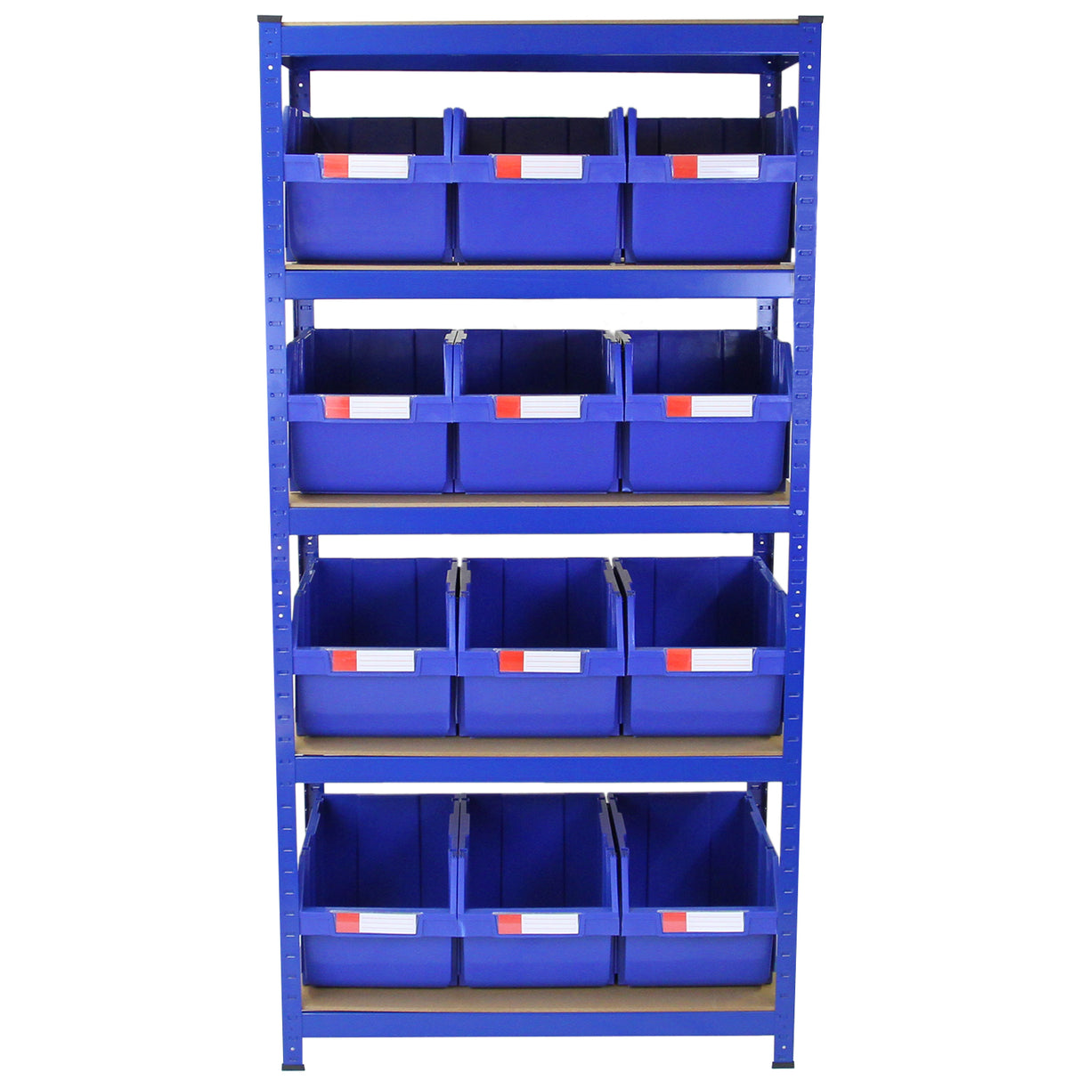 Monster Racking - Lot de 1 Rayonnage T-Rax en Acier Bleu & 12 x Boîtes de Rangement à Selection Rapide