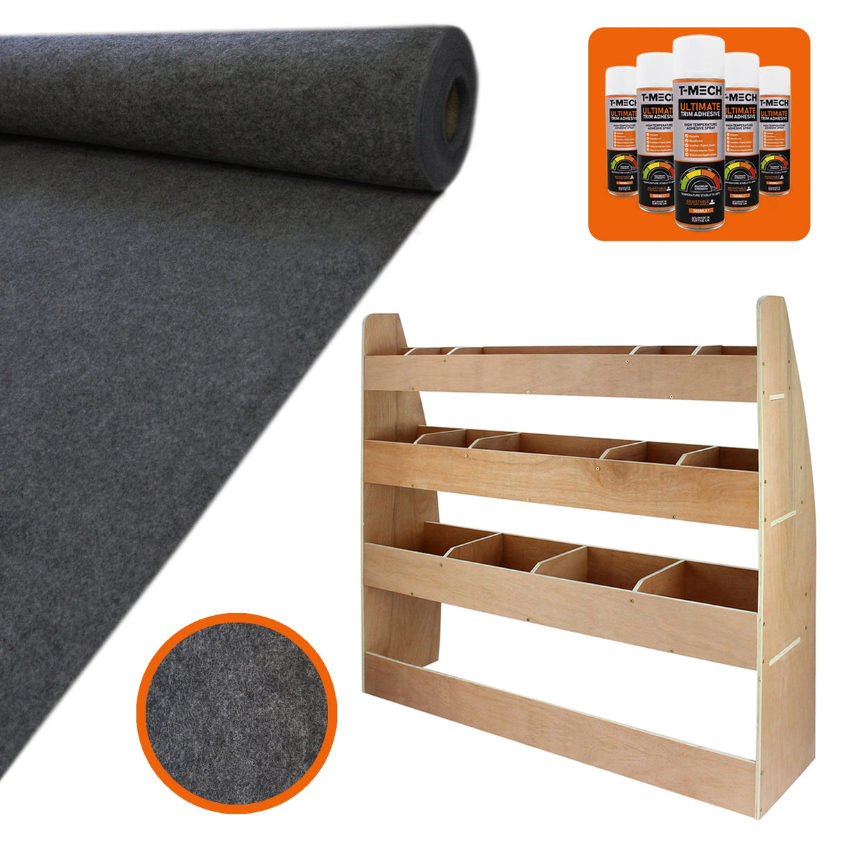 Doublure intérieure en feutre gris anthracite et rangement en MDF pour VW Caddy Maxi, avec texture douce et finition élégante