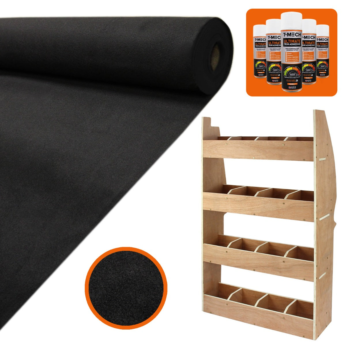 Doublure intérieure en feutre noir de 11m² avec rangement en MDF, texture douce et finition élégante, idéale pour Citroën Berlingo