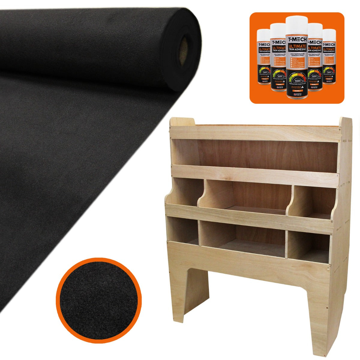 Doublure intérieure en feutre noir, rouleau de 11m², avec rangement en MDF, idéal pour personnaliser un VW Transporter