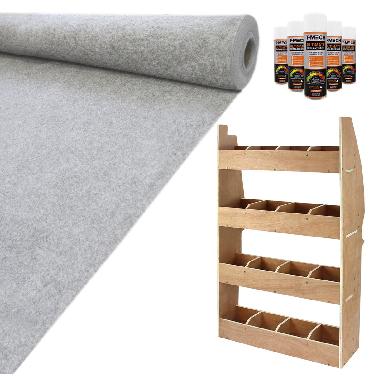 Doublure intérieure en feutre gris argenté de 11m² avec rangement en MDF, texture douce et finition élégante, idéale pour Berlingo