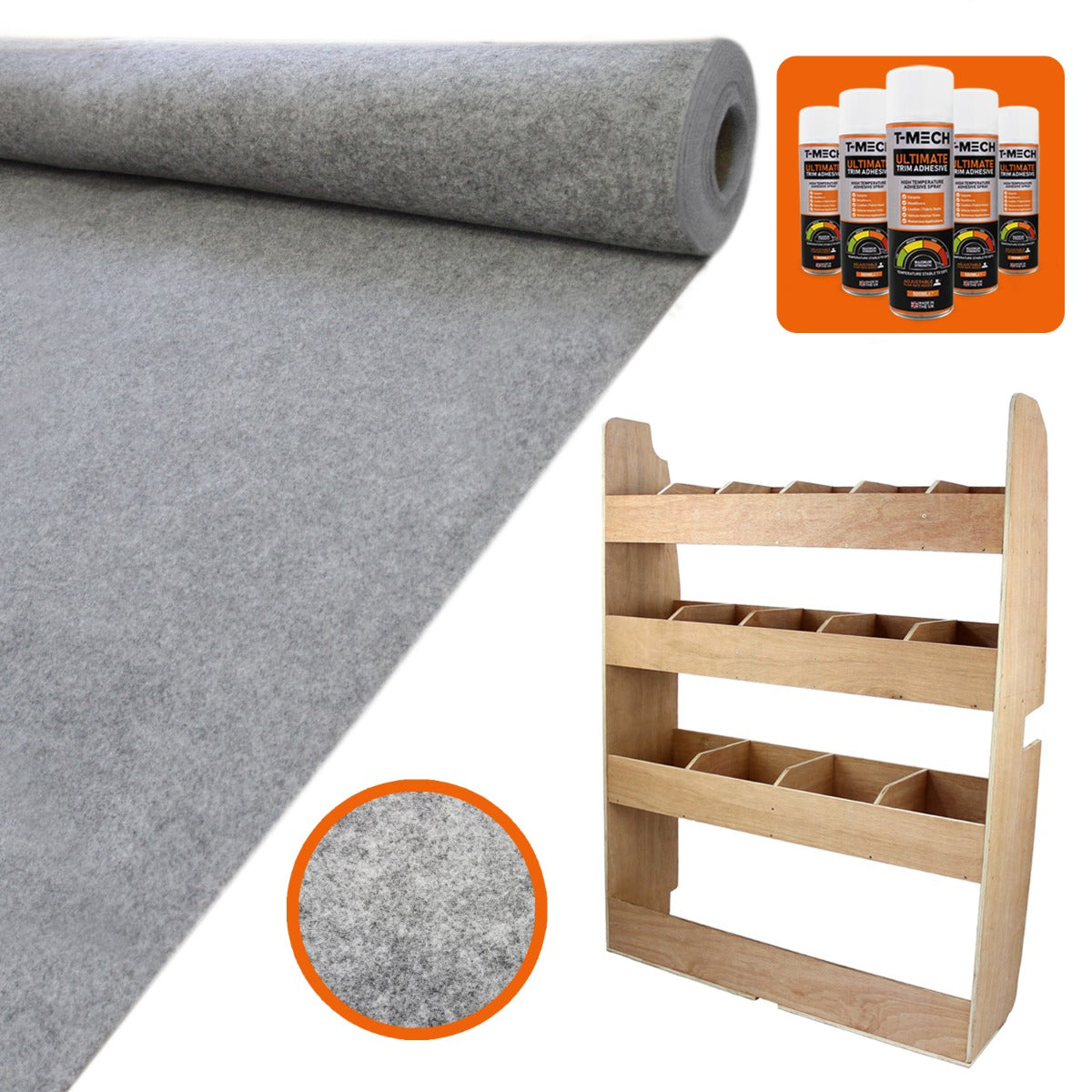 11m² Doublure Intérieure Feutre Gris Clair & Rangement MDF pour Ford Transit Custom SWB