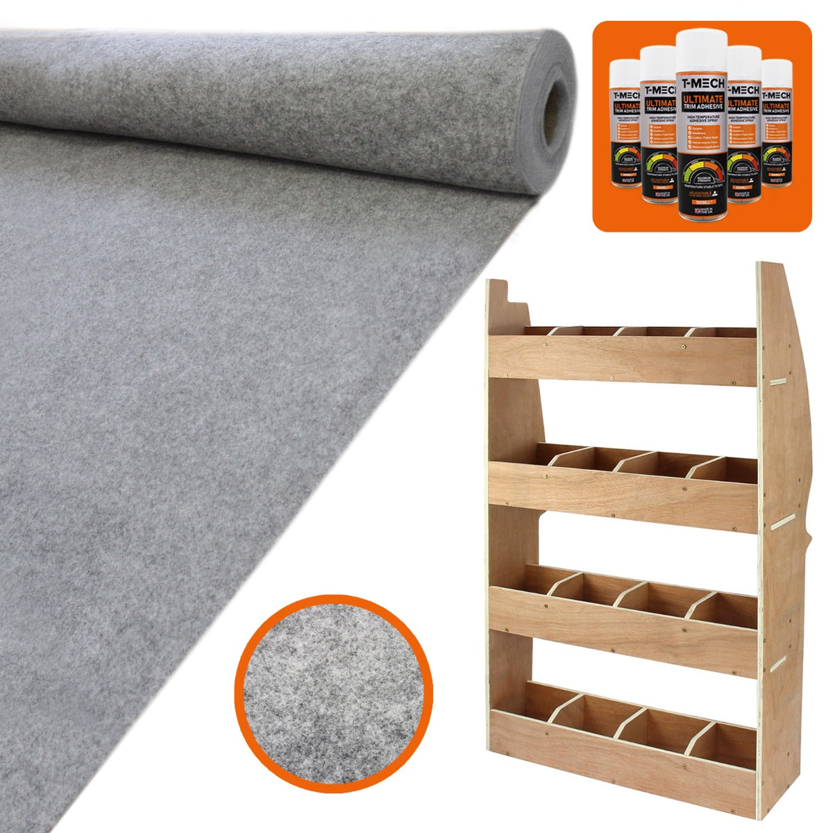 Doublure intérieure en feutre gris clair de 11m² avec rangement en MDF, texture douce et finition soignée, idéale pour Berlingo