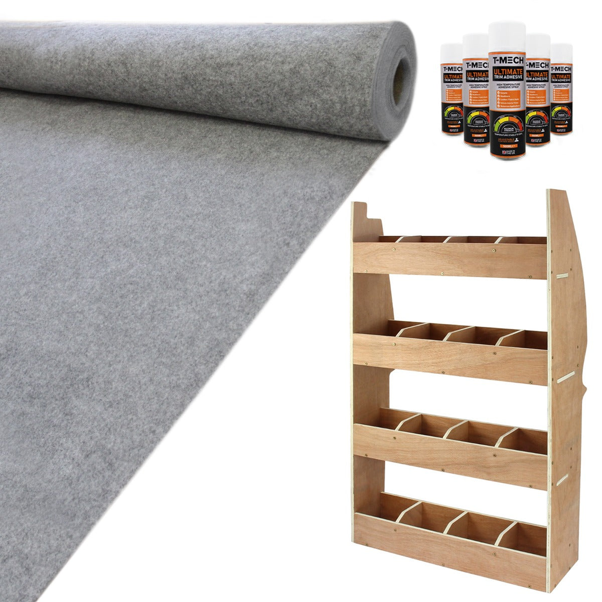 Doublure intérieure en feutre gris clair de 11m² avec rangement en MDF, offrant une texture douce et un design pratique pour Berlingo